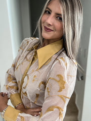 GOLD ORGANZA TOP & SATIN PANT SET