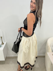 IVORY/BLACK MESH STRETCHY TANK BLOUSE