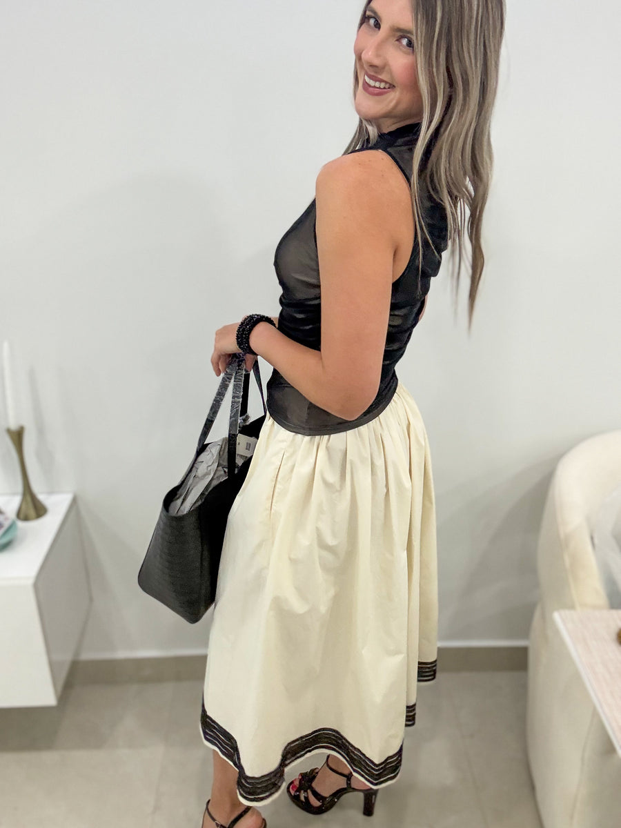 IVORY/BLACK MESH STRETCHY TANK BLOUSE