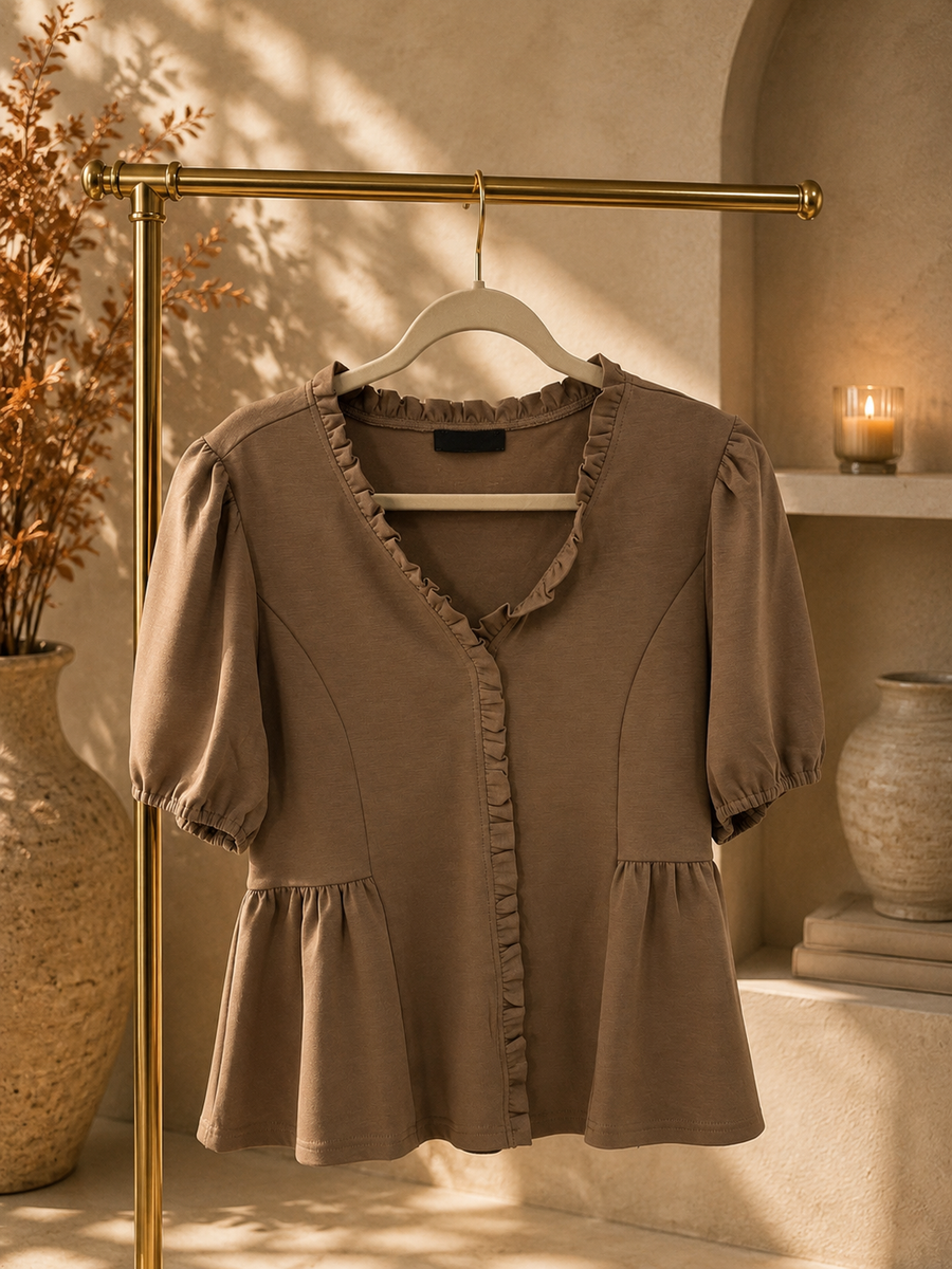 MOCHA RUFFLE MODAL BLOUSE