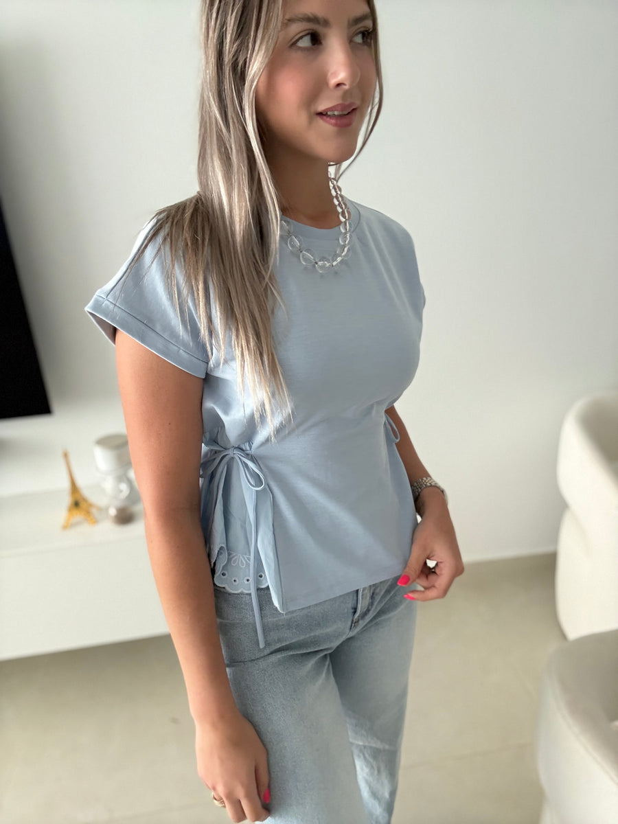 BLUE CINCHED BLOUSE