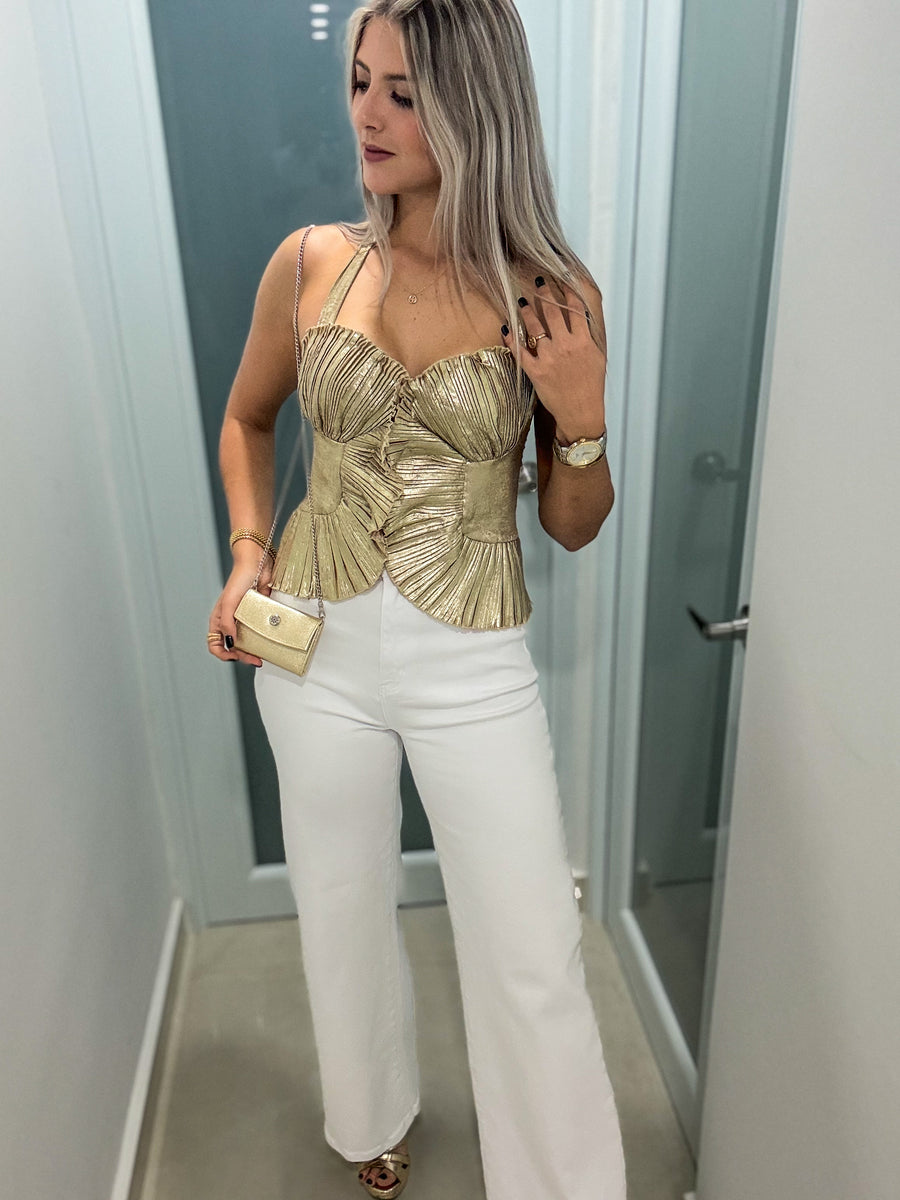 GOLD METALLIC HALTER TOP