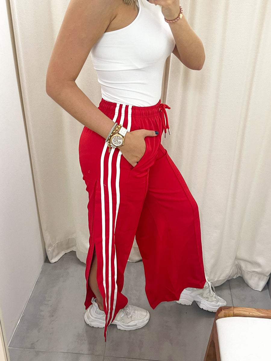 RED SIDE SLITS TRACK PANTS