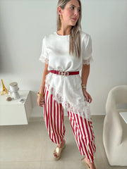 STRIPED BARREL PANTS