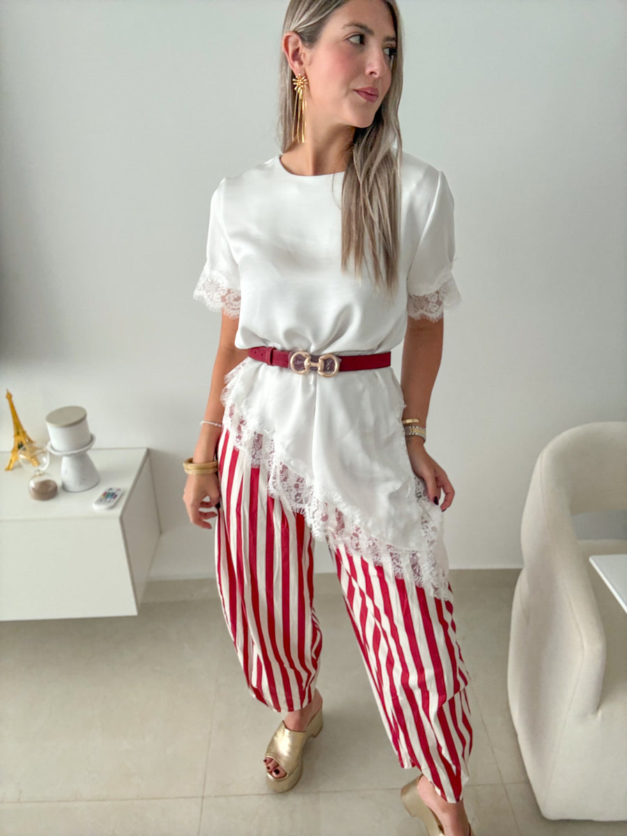 STRIPED BARREL PANTS