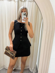 BLACK KNIT VEST TOP & SKIRT SET
