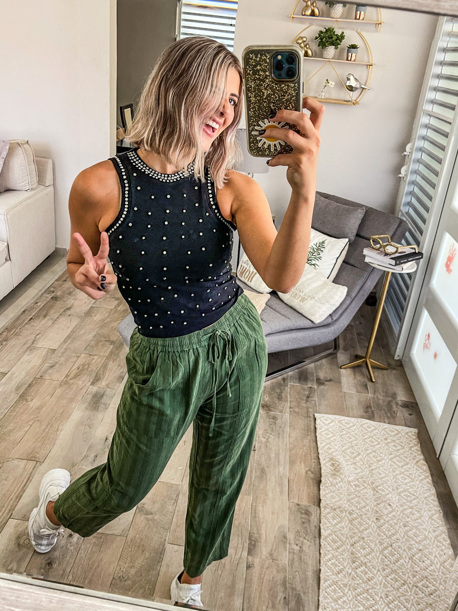 WASHED GREEN STRAIGHT LEG PANTS