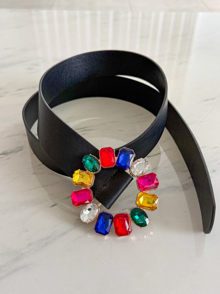 MULTICOLOR CIRCULAR CRYSTAL BUCKLE BELT
