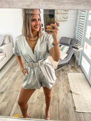 SILVER FAUX LEATHER ROMPER