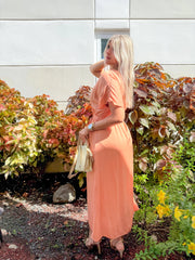 PEACH SATIN MIDI DRESS