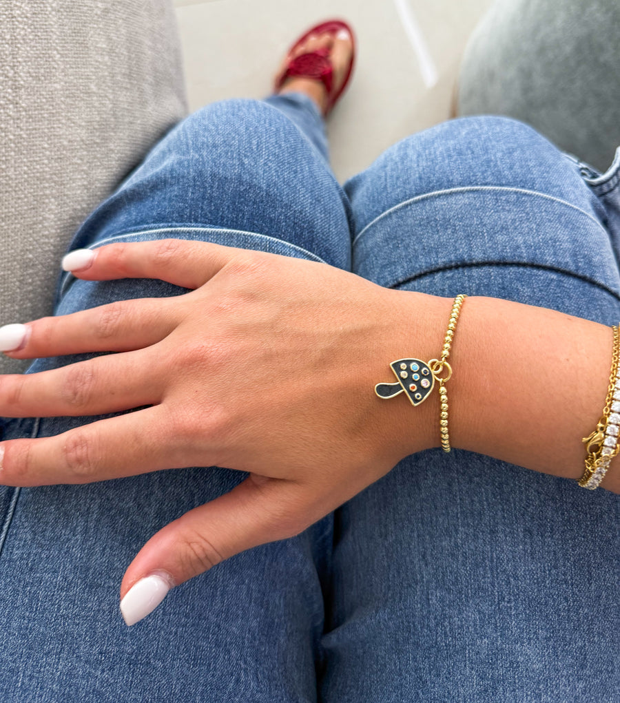 BLACK MULTICOLOR MUSHROOM ADJUSTABLE BRACELET