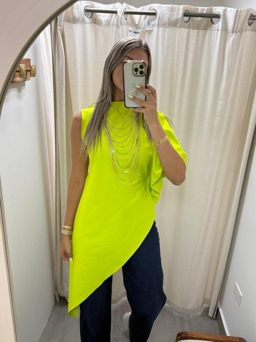 PIA NEON LIME ASYMMETRIC BLOUSE