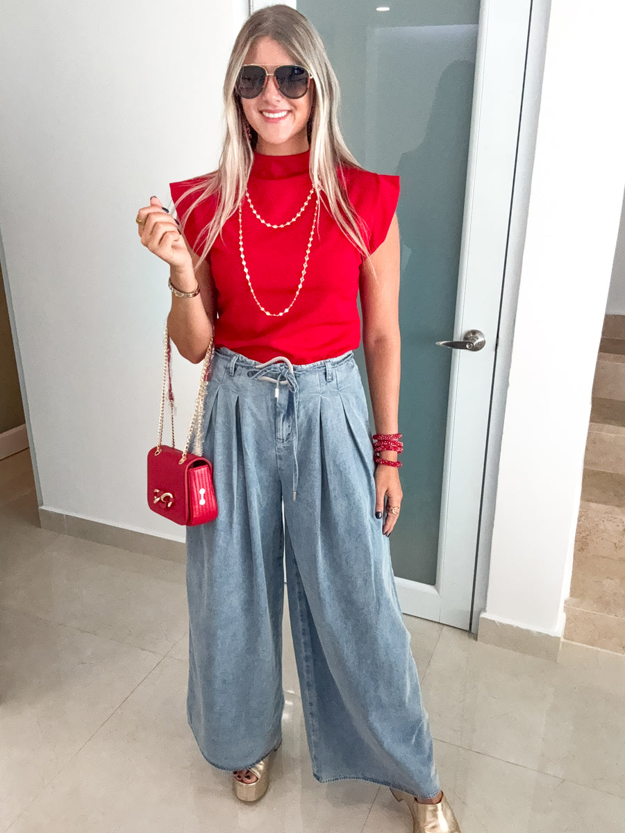 DENIM WIDE LEG PANTS