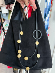 BLACK RUBBER GOLD DOT NECKLACE