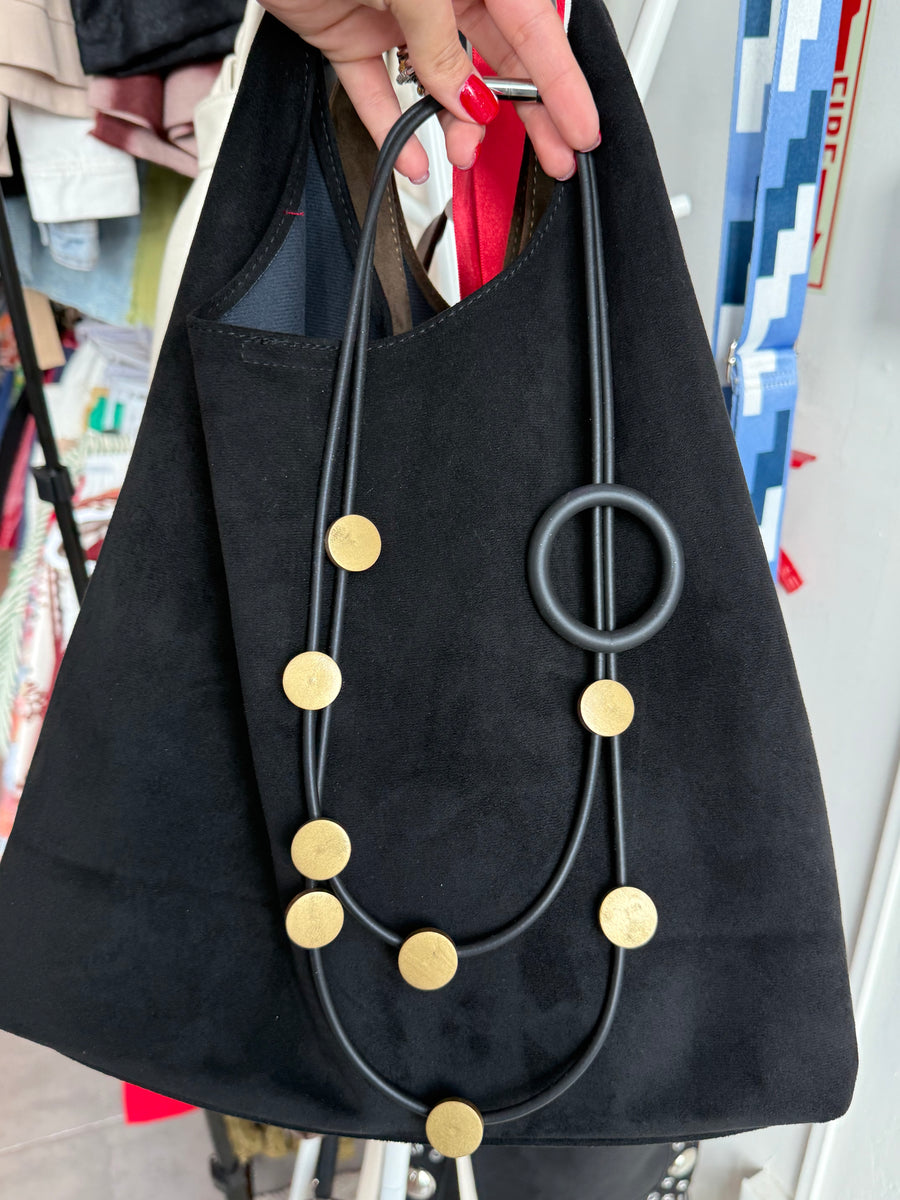 BLACK RUBBER GOLD DOT NECKLACE