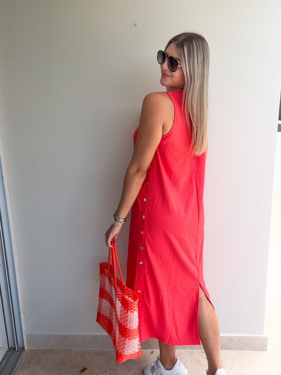 CORAL STUDDED DRESS