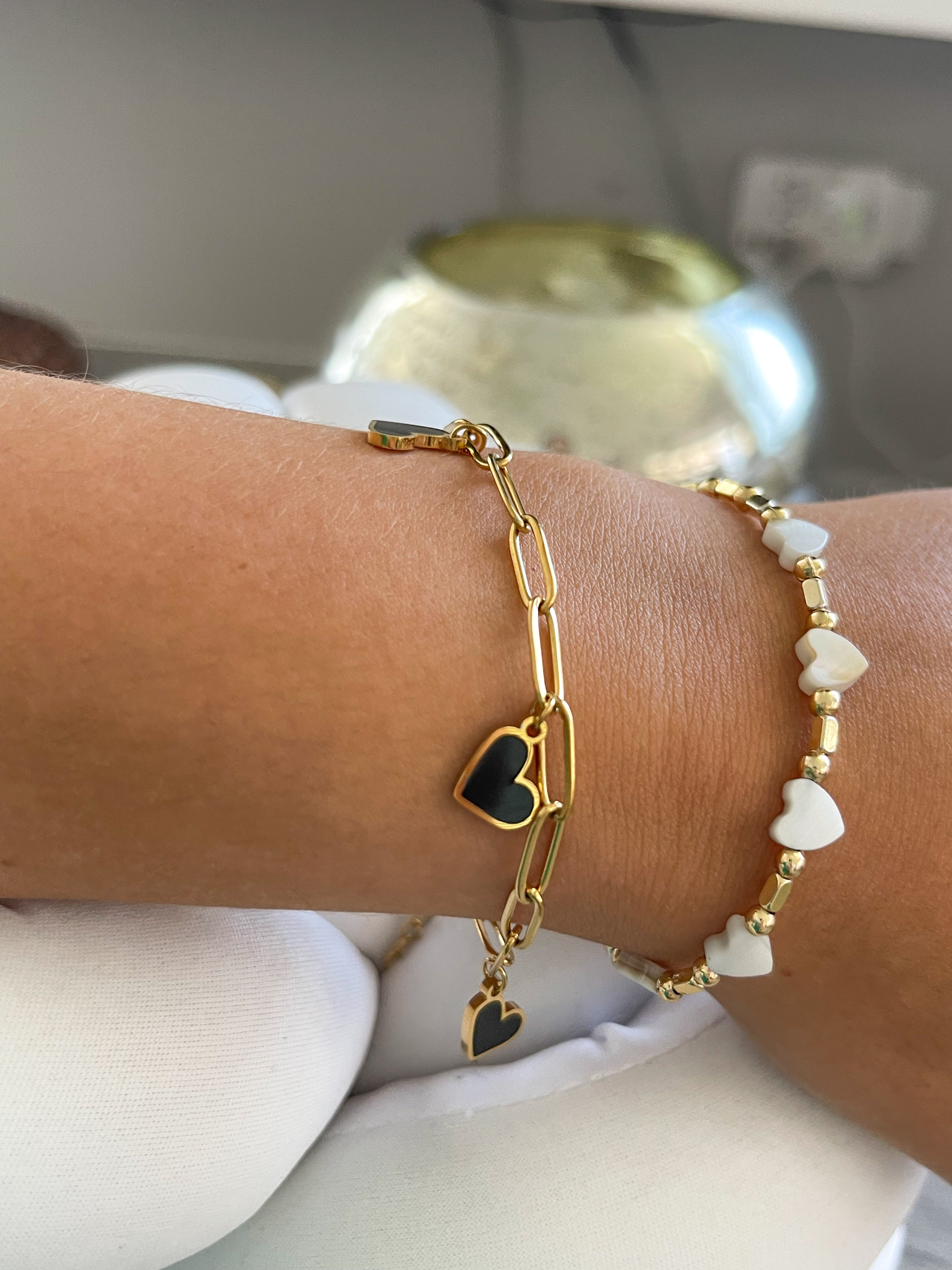 GOLD BLACK HEART PAPERCLIP BRACELET