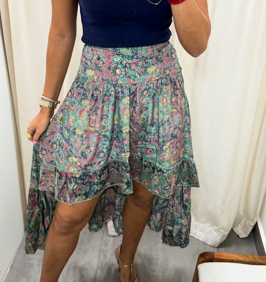 PRINTED HIGH LOW SKIRT