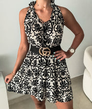 BLACK/GRAY TIERED SHORT DRESS