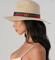 GREEN & RED BAND STRAW HAT