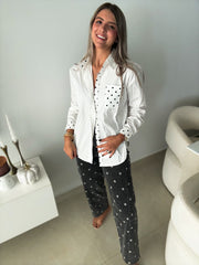 WHITE POLKA DOT BUTTONED BLOUSE