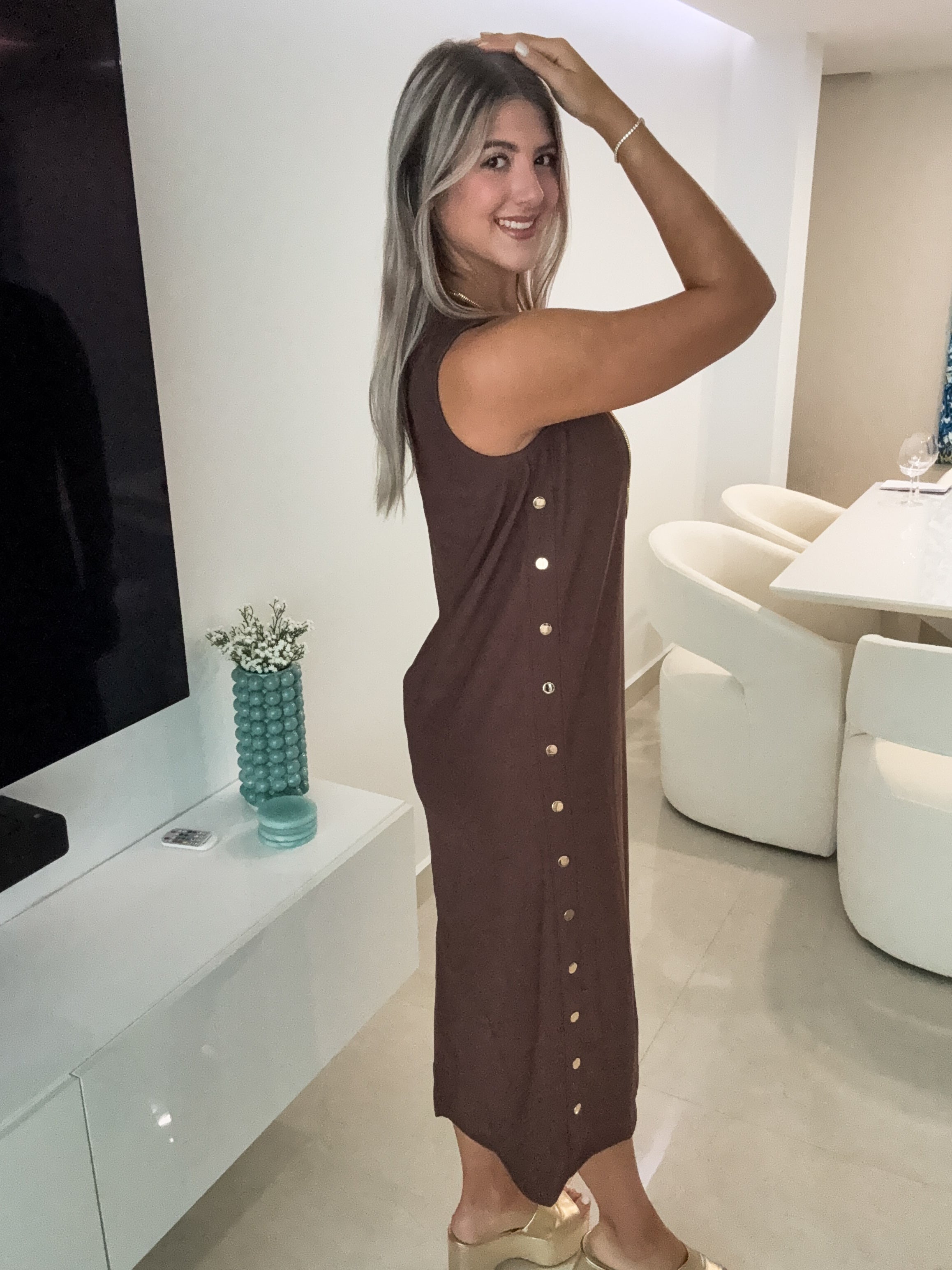 BROWN STUDDED DRESS