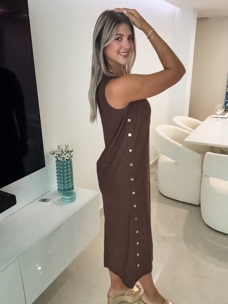 BROWN STUDDED DRESS