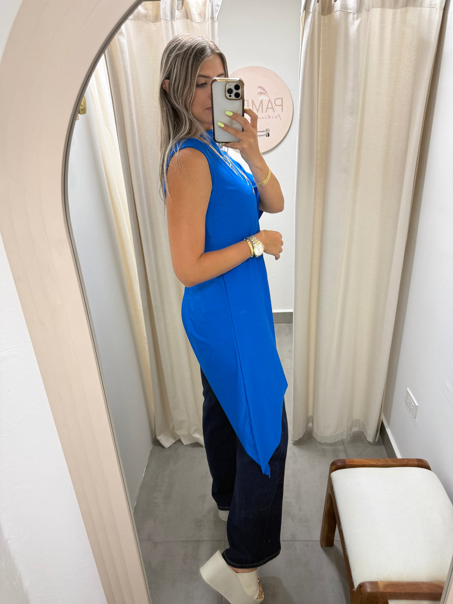 PIA ELECTRIC BLUE ASYMMETRIC BLOUSE