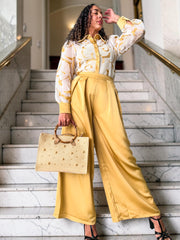 GOLD ORGANZA TOP & SATIN PANT SET