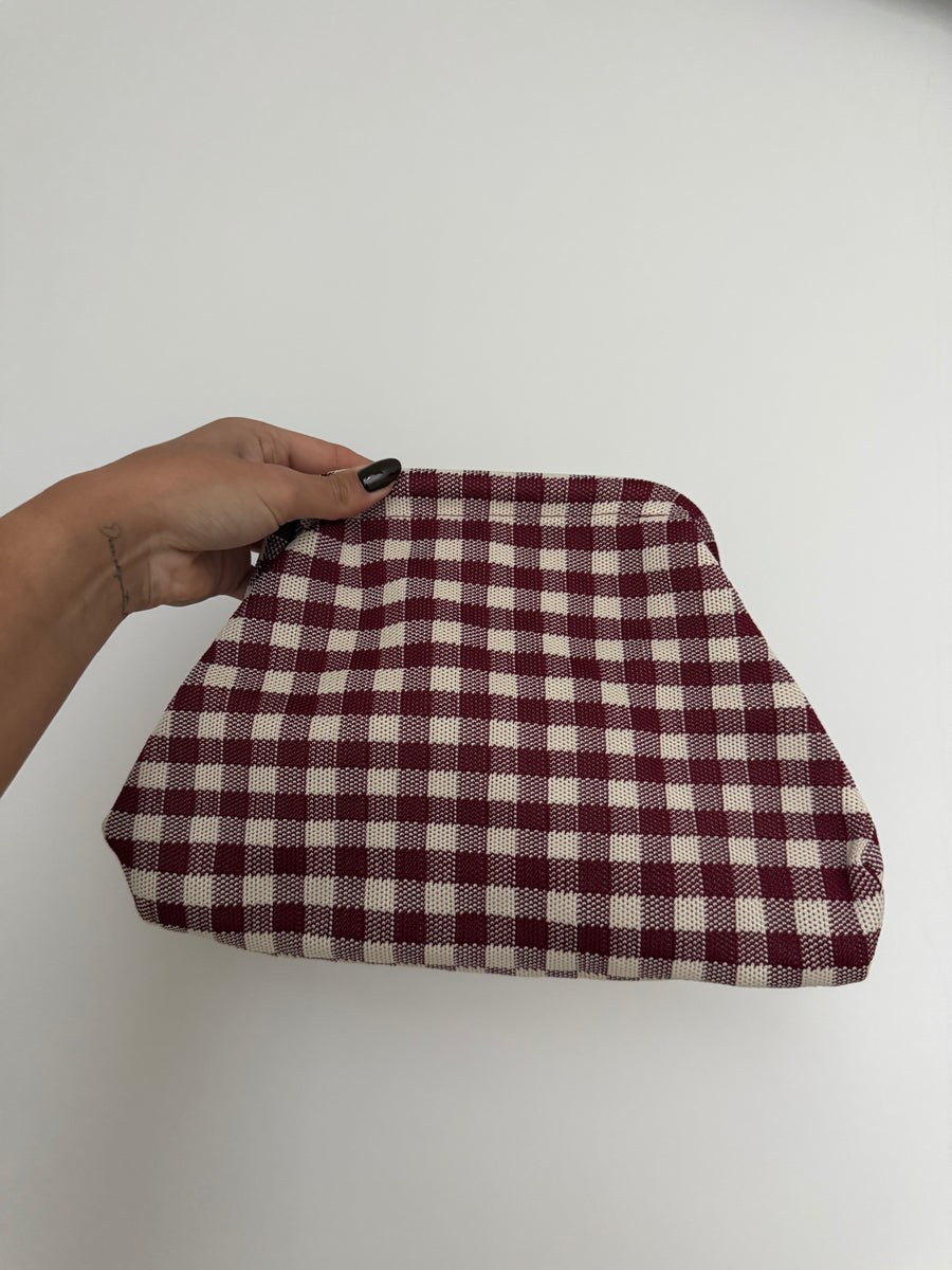 BURGUNDY GINGHAM BAG