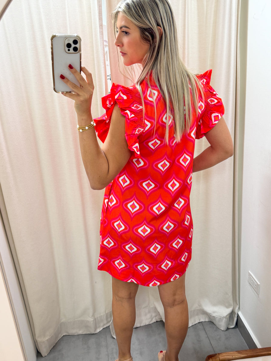 ORANGE/PINK PRINTED DRESS