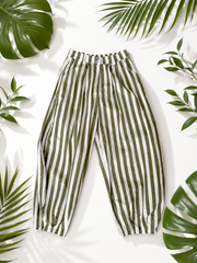 OLIVE STRIPED BARREL PANTS