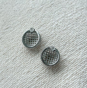 SILVER BEADED CIRCLE STUD EARRINGS