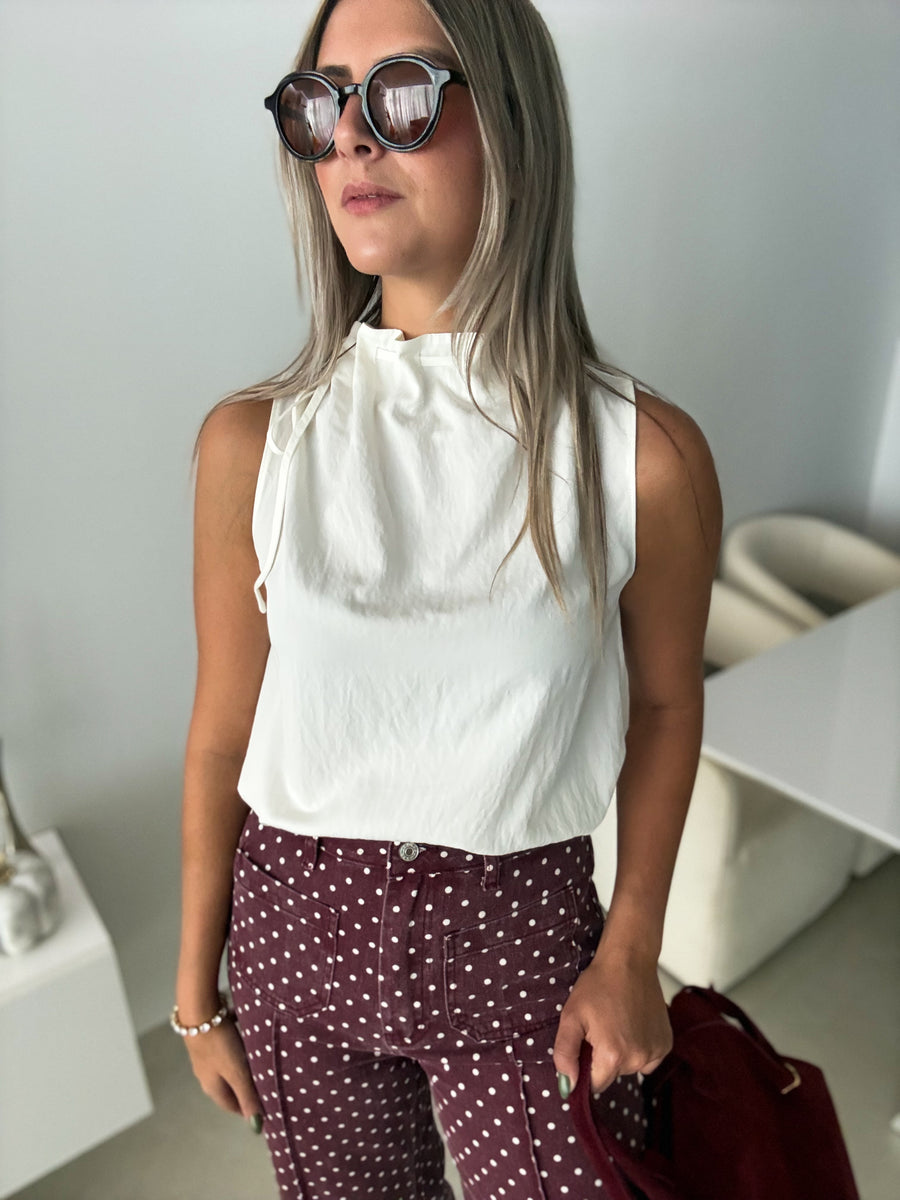 IVORY MOCK CINCHED BLOUSE