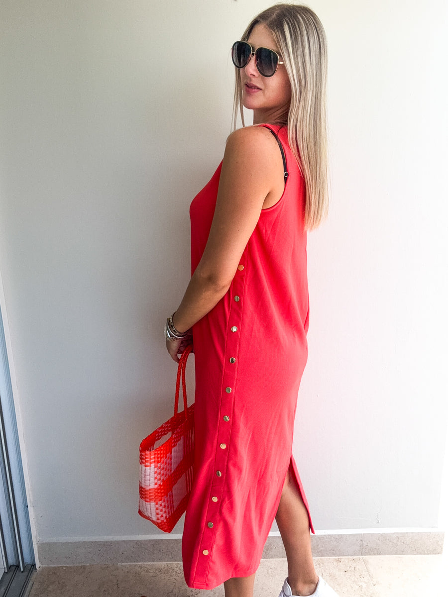 CORAL STUDDED DRESS
