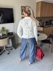 WHITE CORSET LOOK BLOUSE