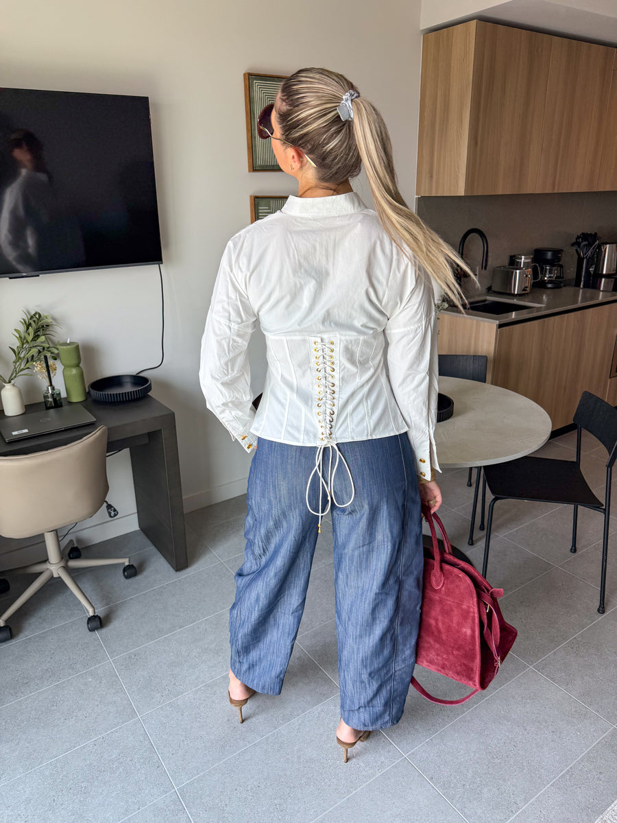 WHITE CORSET LOOK BLOUSE