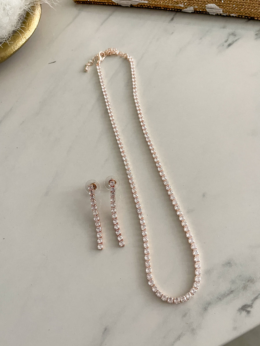 CUBIC ZIRCONIA EARRING & NECKLACE SET