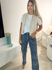 STUDDED SHAPES STRETCHY JEAN