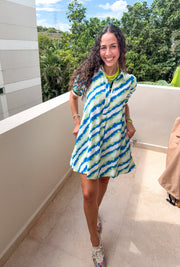 BLUE/GREEN PRINT SHORT DRESS