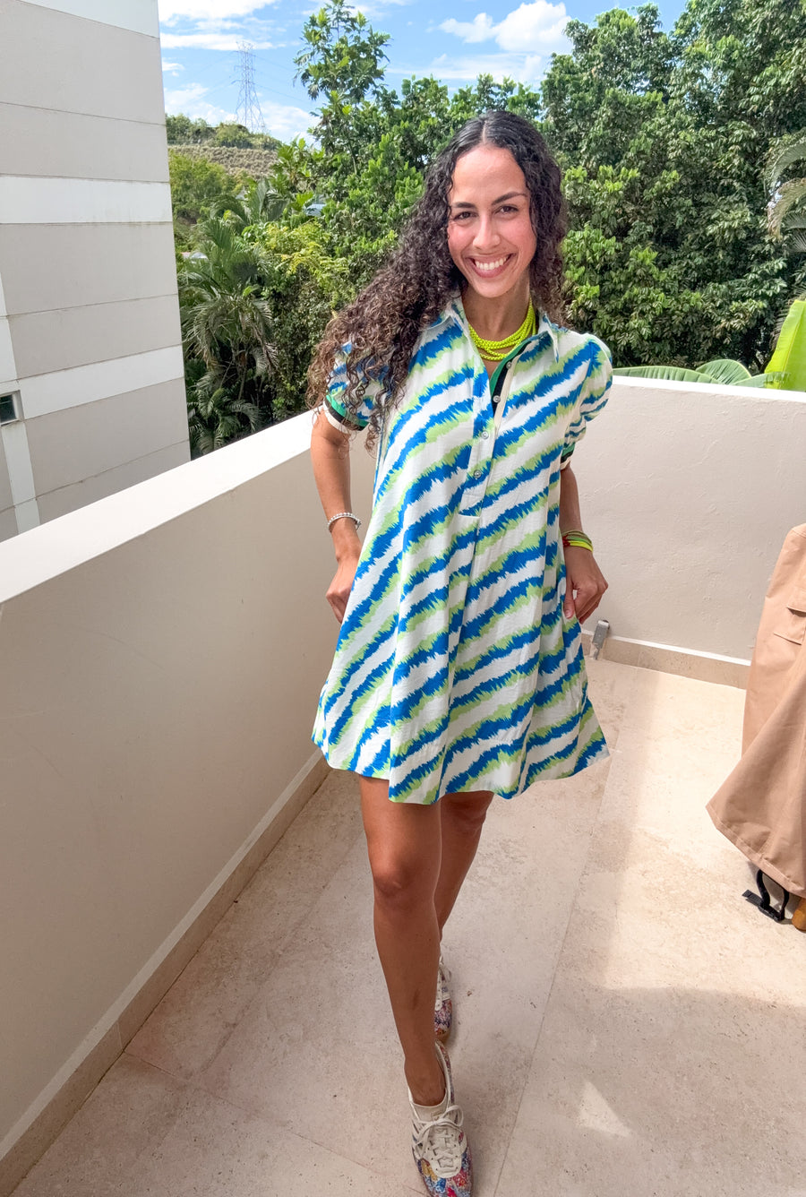 BLUE/GREEN PRINT SHORT DRESS