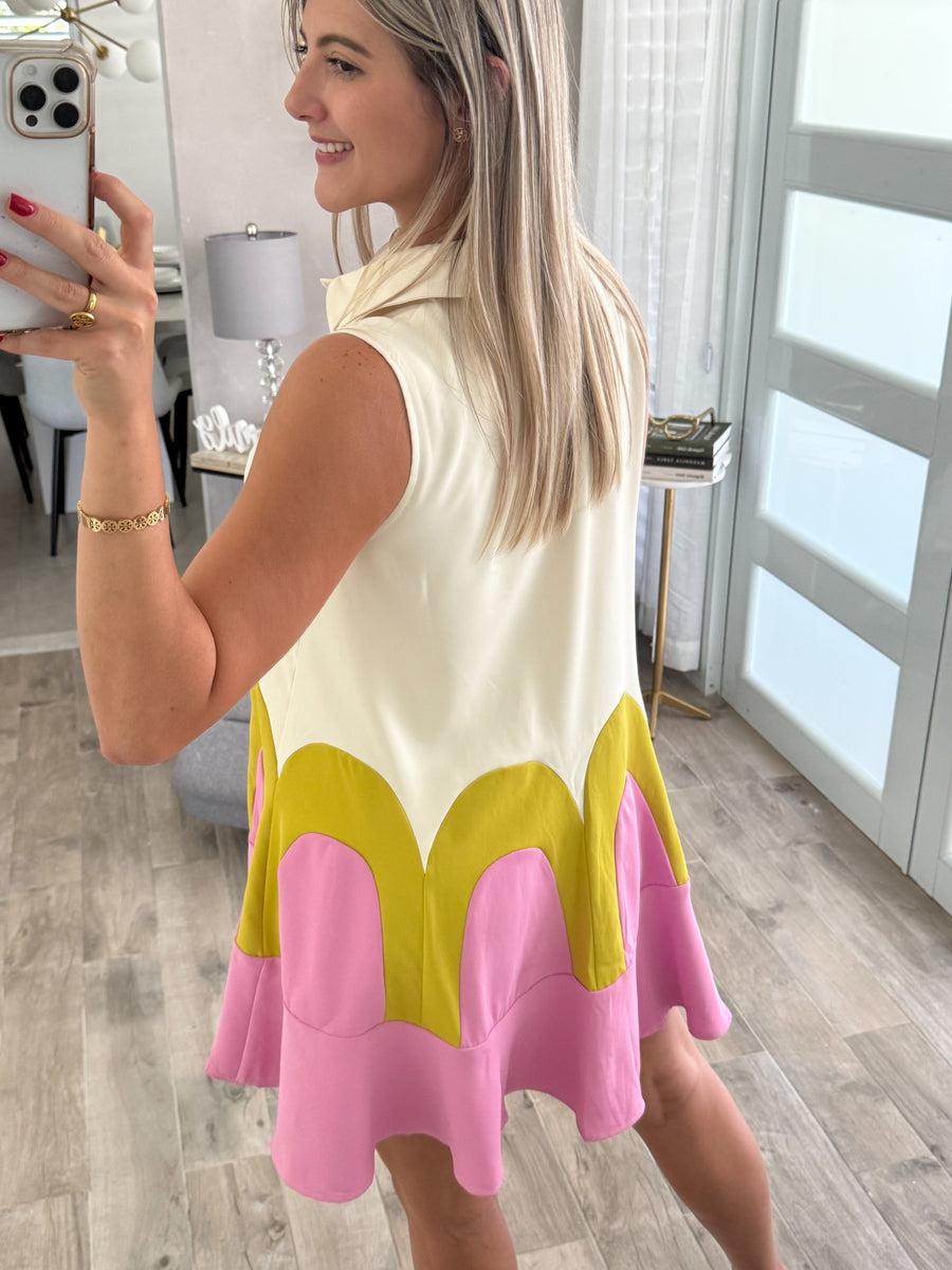 COLORBLOCK SLEEVELESS SHORT DRESS