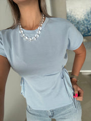 BLUE CINCHED BLOUSE