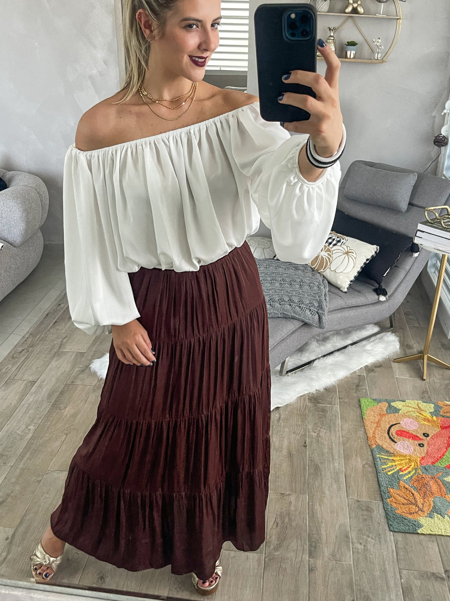 BROWN SATIN MAXI SKIRT
