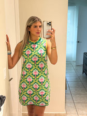 GREEN/PINK PRINTED DRESS