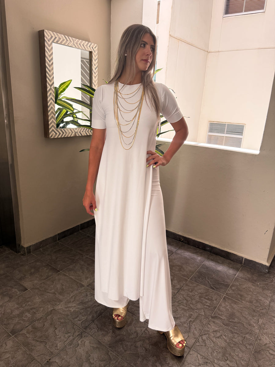 PIA WHITE SHORT SLEEVES TOP & PANT SET