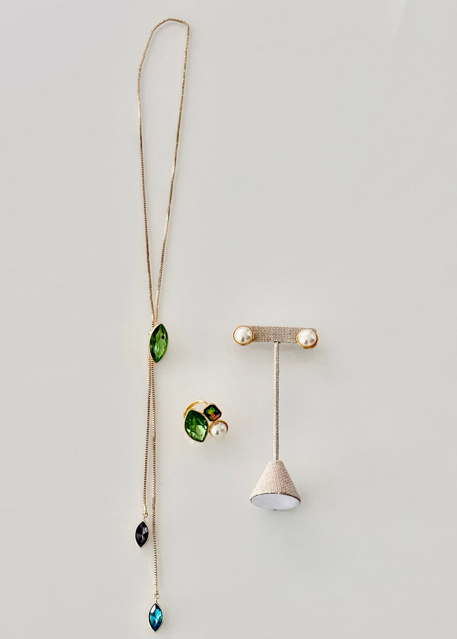 LONG GEM LARIAT NECKLACE SET IN MULTICOLOR 2