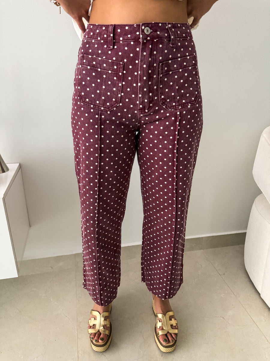 BURGUNDY POLKA DOT JEANS