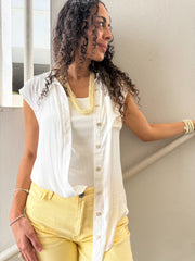 WHITE SILKY SLEEVELESS BLOUSE
