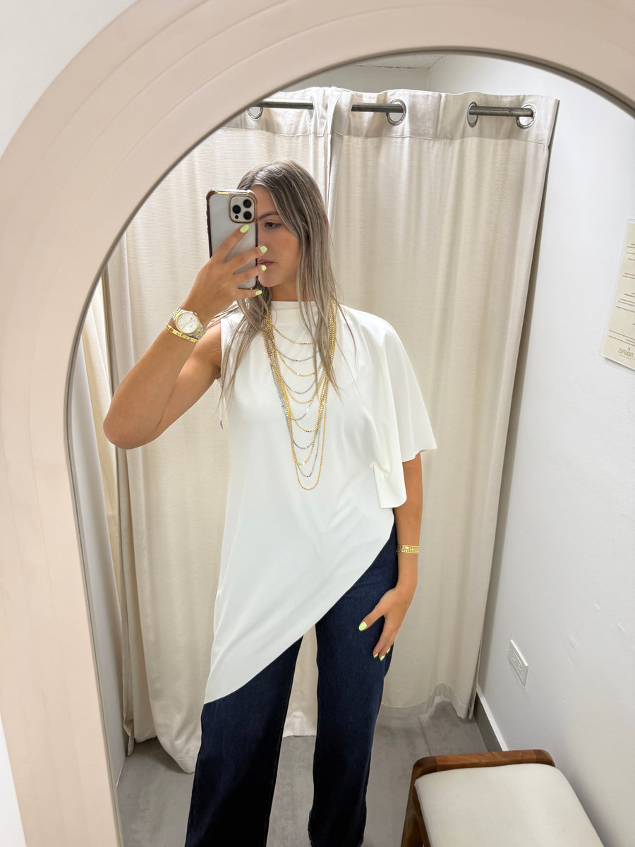 PIA WHITE ASYMMETRIC BLOUSE